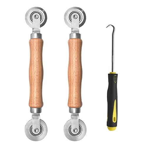 BAYTORY 3Pcs Screen Rolling Tool Kit for Installing Door Mesh Screens Window | Screen Spline Roller Tool with Wooden Handle and Steel Bearing Wheels, Durable and Easy to Use - style: Stainless Steel
