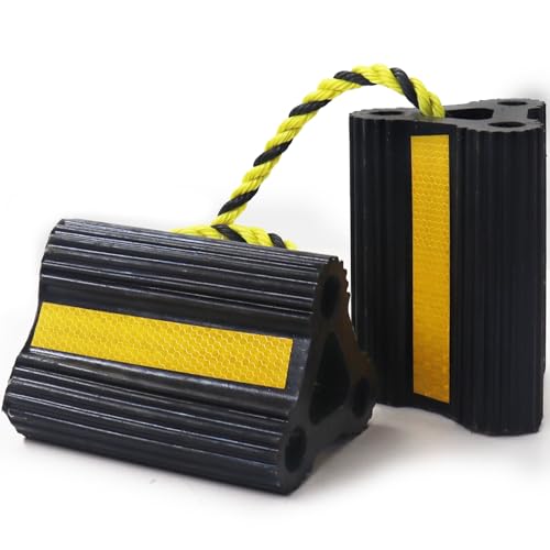 Wheel Chocks for Trailers RVs camper Trucks and Small Aircraft wheel chock, Wheel Chocks Block with 3 Reflective Strips ,Versatile Heavy Duty Solid Rubber Wheel Immobilizers & Chocks[1 Pair 2 Pack] - size: 6.21"1pair2pack