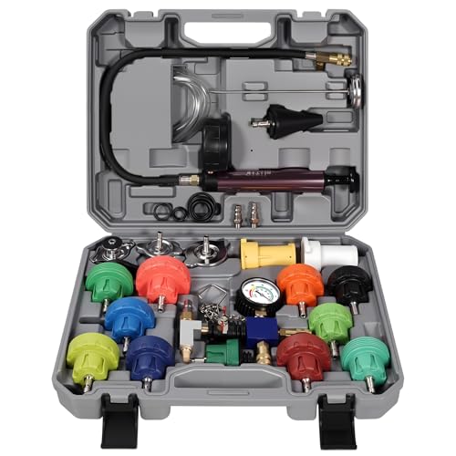 VTG VOGTEN 25PCS Coolant Pressure Tester & Vacuum Refill Kit,Radiator Pump Pressure Tester Kit for Automotive Cooling System Water Tank Leakage Detection - color: Gray