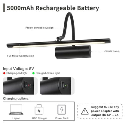 JOOSENLUX 16" Dimmable Picture Light, LED, Battery Operated, Wireless, Adjustable Arm, Remote Controlled, Rechargeable, Wall-Mounted, Modern & Stylish - Ideal for Gallery, Library, and Photo Display - color: Black, size: Model A