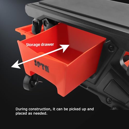 SPTA Automotive Mobile Rolling Mechanics Stool - Heavy Duty Roller Creeper Seat Soft Rubber Cushion Brake Wheels Storage Drawers Tray Roller Seat for Home DIY Garage Car Detail, 330lb Load Bear -PT161