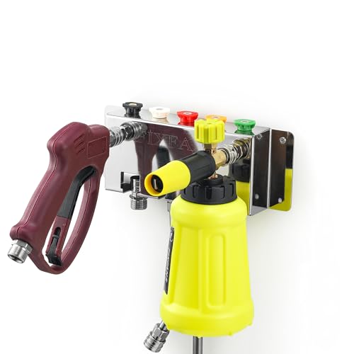 FIXFANS Pressure Washer Foam Cannon Holder, Wall Mounted | Power Washer Gun Storage, 1/4" Quick Connect, Nozzle Tips & Wand Extension Kit Organizer, Car Wash Accessories Rack - size: 1.89 ×10.63 × 3.86 INCH