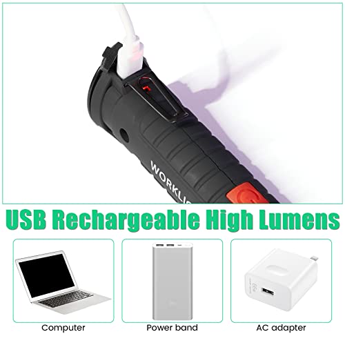 Tuanse LED Rechargeable Work Light with Magnetic Base Hanging Hook, 360° Rotate Magnetic Flashlights for Mechanics Car Repair Home Garage Camping, Tool Gifts for Men Dad Father(6 Pcs,Large and Small) - size: Large and Small