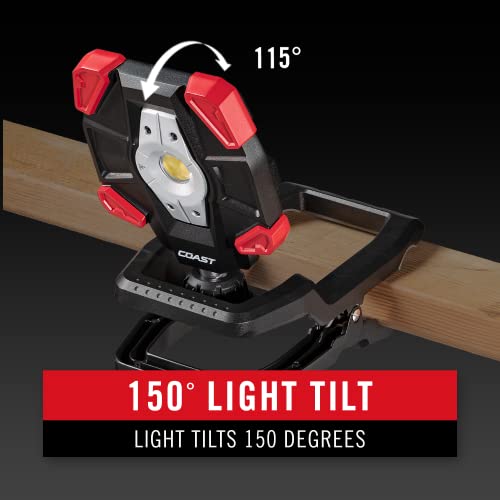 Coast CL40R 3900 Lumen Rechargeable Dual Power Rotating LED Aluminum Clamp Light with Wide Angle Flood Beam, Black/Red