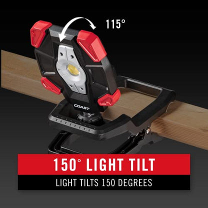 Coast CL40R 3900 Lumen Rechargeable Dual Power Rotating LED Aluminum Clamp Light with Wide Angle Flood Beam, Black/Red