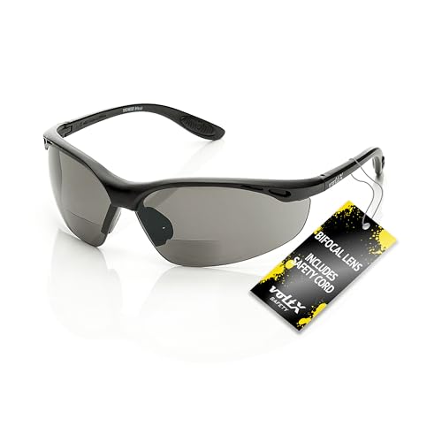 voltX CONSTRUCTOR Smoke Bifocal Reading Safety Glasses +2.5 Dioptre | ANSI Z87.1+ & CE EN166F certified. UV400 anti-fog smoke lenses. Includes adjustable safety cord. - color: Smoke, size: +2.5 Dioptre