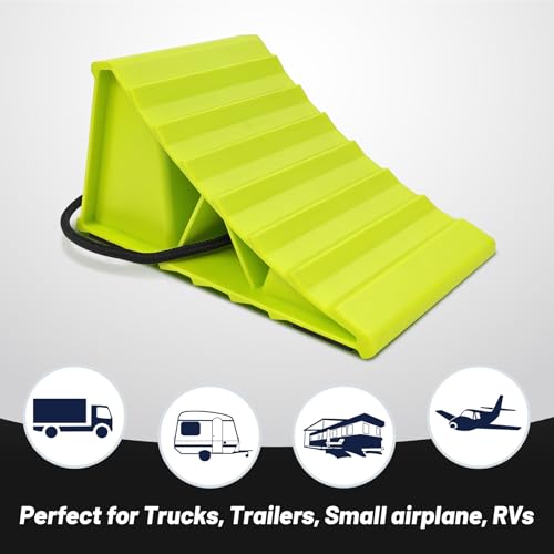 HOXWELL 2 Pair Wheel Chocks for Travel Trailers, Non Slip Heavy Duty Green Wheel Chock with Rope, Lightweight Wheel Stoppers for Cars Campers Trucks RVs, Easy to Carry & Suitable for Most Tyre Sizes - size: Green-2 Pairs