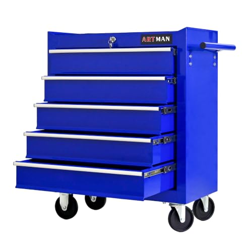 5 Drawers Rolling Tool Chest on Wheels, Multifunctional Tool Cart Tool Storage, Drawers Rolling Tool Trolley Organizer Tool Case for Garage,Warehouse,Workshop,Repair Shop (5 Drawers-Blue) - color: Blue, size: 5 Drawers