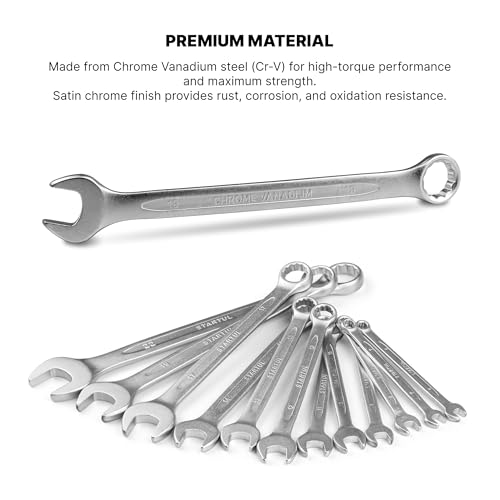 12-Piece Metric Combination Wrench Set with Storage Rack, 6–22 mm Wrenches Set, Chrome Vanadium Steel with Satin Finish Combination Wrenches, 12 Point Open End Wrench Set for Automotive, DIY