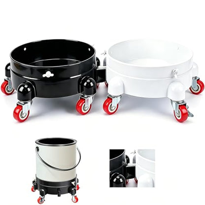 2Pcs 11 Inch Bucket Dolly, Removable Rolling Bucket Dolly, 5 Gallon Car, with 5 Heavy Duty Wheel Casters, 360°Rolling, Connectable, Locking, for Car Wash & Auto Detailing,Bearing 300lb,Black and White - color: Black,white