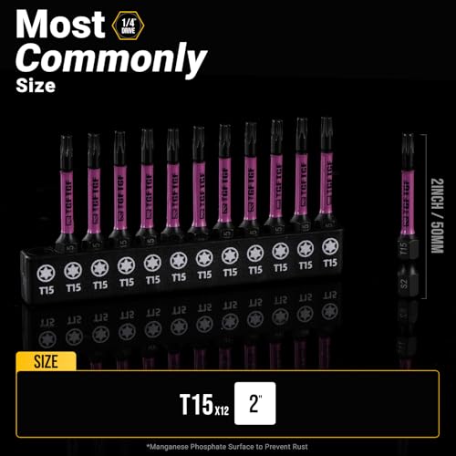 TGFTGF 12PCS T15 Impact Torx Bit Set, 2" S2 Steel Star Bits Set with Magnetic CNC Machined Tips, 1/4" Hex Shank Torx Bits for Power Tools & Drill, with Storage Case, Automotive Home Professional DIY