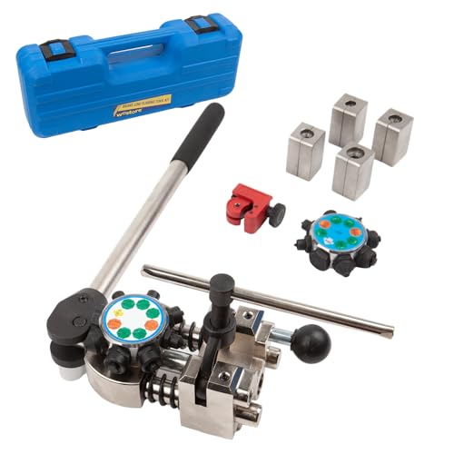 Wostore 45°&37° Brake Line Flaring Tool Kit, Single/Double/Bubble, 5 Dies | 45° & 37° single, bubble & double flare. 5 dies: 3/16-3/8 & 4.75mm. Works on copper, stainless steel & soft metal lines.