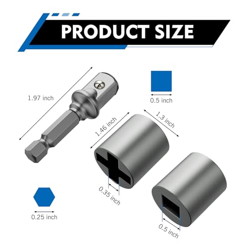 3PCS Scissor Jack Adapter for Hand Drill, Thickened Metal Lifting Tool Socket with Conversion Adapter, for Most Handheld Automatic Jacks, for Various Maintenance Scenarios (Silver)