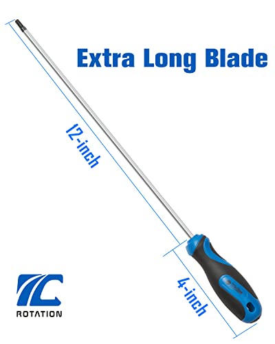 ROTATION Extra Long Torx Screwdrivers Set (5pc Set), S2 Steel, blade length 12-inch T15-T30, plus Long star Screwdrivers, 5-Piece Set