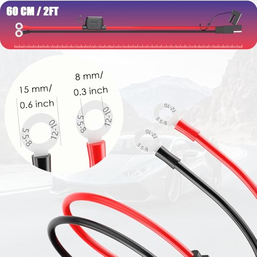 LEICESTERCN [3-Pack] 2FT 10AWG SAE to O Ring Terminal Harness, Heavy Duty 20A Fused Quick Disconnect Cable, Silicone Flexible 12V 24V Battery Connector for RV Marine Solar - color: 10AWG-2FT-3PCS