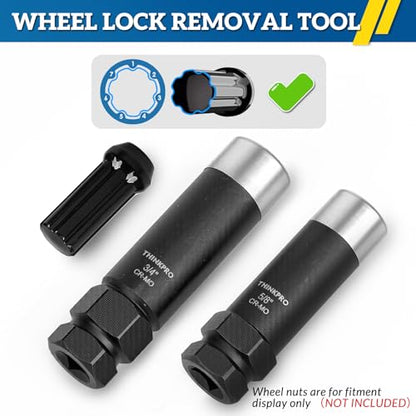 7 Spline Lug Nut Key Set 2 Piece | Alloy Steel Reinforced, Wheel Lock Removal Tool, 3/8" Drive, Thin Wall Spline Socket for Aftermarket Wheels,Cr-Mo