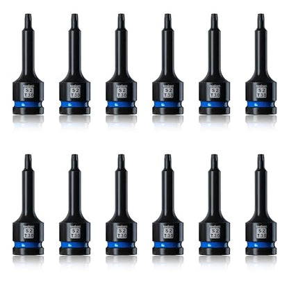 toolant 1/2-Inch Drive T30 Impact Torx Bit Sockets, 12-Piece | S2 steel one-piece sockets feature manganese phosphate coating, pin holes, and laser-etched markings - size: T30-12PCS