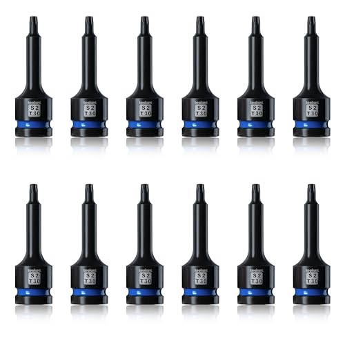 toolant 1/2-Inch Drive T30 Impact Torx Bit Sockets, 12-Piece | S2 steel one-piece sockets feature manganese phosphate coating, pin holes, and laser-etched markings - size: T30-12PCS