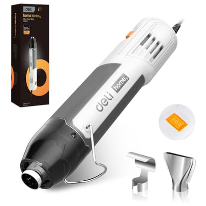 DELI Mini Heat Gun, 350W Dual Temp 500℉/842℉ (260℃/450℃) with Reflector & Extra Nozzles, 6 FT Cable, Overload Protection – for Crafting, Vinyl Wrap, Epoxy, Resin, Shrink Tubing - color: White