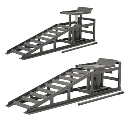 2 Pack Hydraulic Car Ramps 5 Ton 11000LB Capacity, Low Profile Vehicle Service Ramps with Hydraulic Jack, Heavy Duty Steel Car Lift Ramps for Truck Trailer Garage Maintenance (Gray, 11.61" - 16.21") - color: Gray