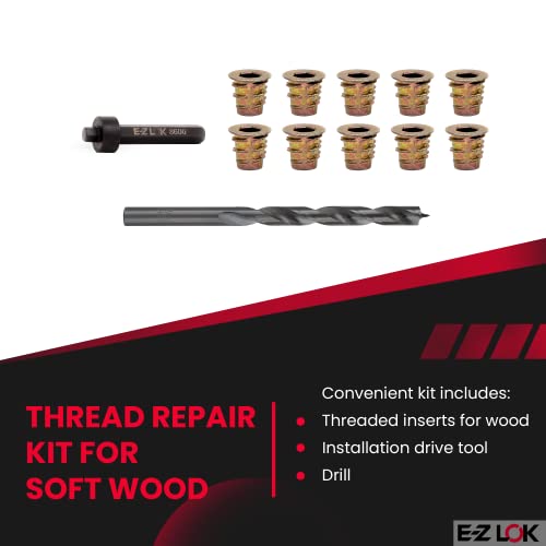 E-Z Hex Thread Repair Kit for Soft Wood Flanged Threaded Inserts 10-24 x 10mm, Drill, Installation Tool - size: 10-24 x 10mm, style: Flanged