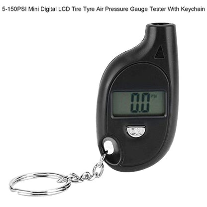 Tire Pressure Gauge, 5-150PSI Black LCD Digital Display Tyre Pressure Gauge Tester with Keychain