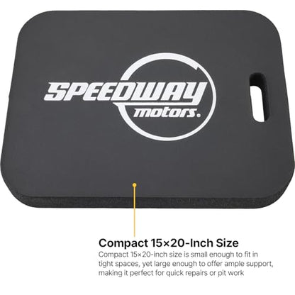Speedway Motors Foam Work Mat Kneeling Pad for Automotive Repair, 20 x 15 x 2 Inch Thick Shop and Racing Pit Mat with Carry Handle, Comfortable Ground Protection for Garage or Track Use
