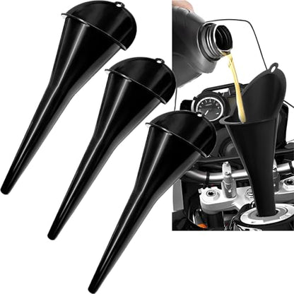 3-Pack Long-Neck Oil Funnels, 11" Multi-Purpose Funnels for Automotive & Motorcycle Use – Reusable Funnel for Oil, Gas & Transmission Fluid (Black) - color: Black