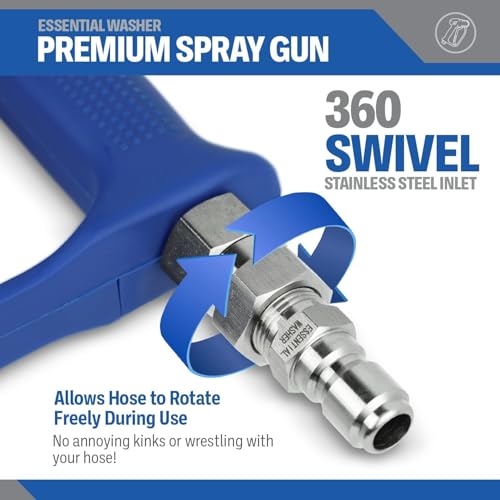 Essential Washer Short Pressure Washer Gun with Stainless Steel Swivel | Compatible with Foam Cannon | High Pressure Water 4000 PSI - style: Stainless Swivel Gun