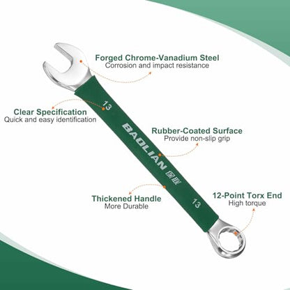 HARFINGTON 13mm Metric Combination Wrench 10 Degree Offset 12 Point Cr-V Steel Single Open End Spanner Wrenches for Automotive Repair Furniture Assembly - size: 13mm