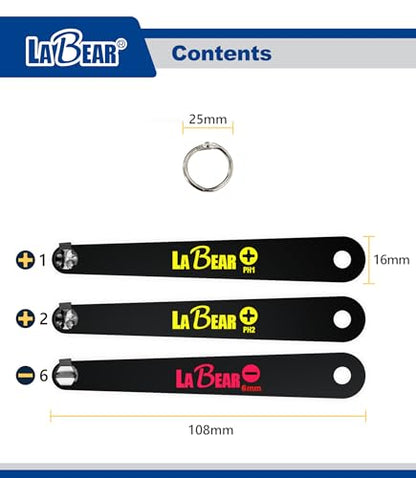 LABEAR 3-Piece Ultra Low Profile Offset Screwdriver Set, PH1 PH2 SL6 | 90° Slim Plate Design, S2 Steel Ends, Key Ring Carabiner, Close-Quarter Access, Electronics & Appliance Repair - size: PH & SL