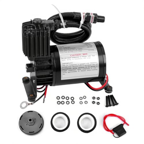 Universal 150 PSI Horns Heavy Duty Onboard Air Compressor, Replacement for Truck/Car Train Horn/Suspension/Ride/Bag kit/System and All 12v Vehicles like Semi/Pickup Trucks, Black 1/4 NPT - color: Black Single