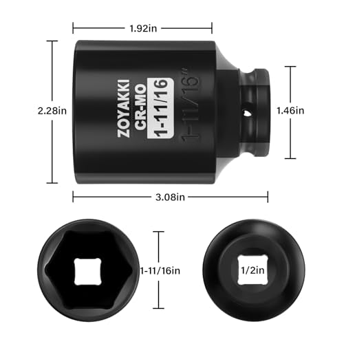 1/2" Drive 1-11/16" Deep 6 Pt CR-MO SAE Impact Socket for Axle Nuts - size: 1-11/16"in., style: 1/2" Drive Deep