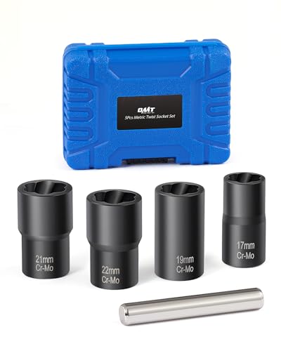 Orion Motor Tech Twist Socket Tool Set, 1/2" Drive 5pc Nut and Bolt Extractor Set, Rounded Bolt & Stripped Lug Nut Remover Tool Kit