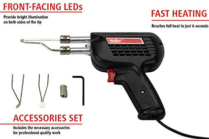 Weller 260 Watt & 200W Professional Soldering Gun Kit with Three Tips and Solder in Carrying Case | D550PK - size: 6 piece
