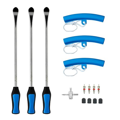 Heavy Duty Tire Repair Tool Kit, 3x14.5 Steel Tire Irons & 3 Rim Protectors, 4-Point Valve Tool with 4 Cores/Caps, Motorcycle/Bike/ATV Tire Changer Levers(TT-145-15) - size: 14.5”
