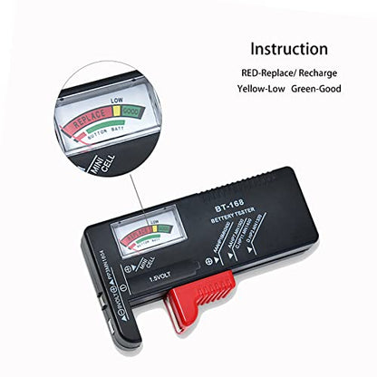 Battery Tester Checker, Universal Small Battery Tester for AAA AA C D 9V 1.5V, Button Cell Batteries Checker - Small Volt Checker for All Batteries - 2 Pack - size: 2