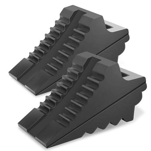 Prime 1 PR1ME Heavy Duty Rubber Wheel Chocks, Rubber Tire Blocks, RV Solid Rubber Wheel Wedge Blocks, 2 Pack Black 8.6" x 3.7" x 4.7", Carrying Handle, for Travel Trailer, Camper, RV, Truck