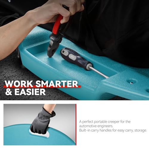 Auto Dynasty 47 Inches Mechanic Creeper, Automotive Garage Repair Low Profile Under Car Rolling Creeper with Padded Headrest, Plastic, Sky Blue - color: Sky Blue