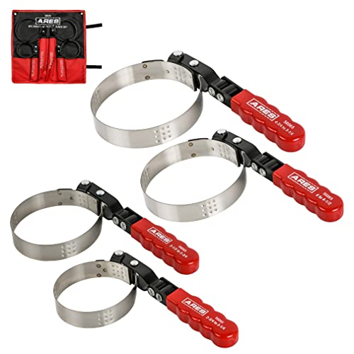 ARES 56065 4-Pc Swivel Oil Filter Wrench Set - 2-3/4 to 5-1/4-In Filters | 180-Degree Swivel Auto-Tightens on Filter; Storage Pouch Included - size: 4-Piece Swivel Oil Filter Wrench Set