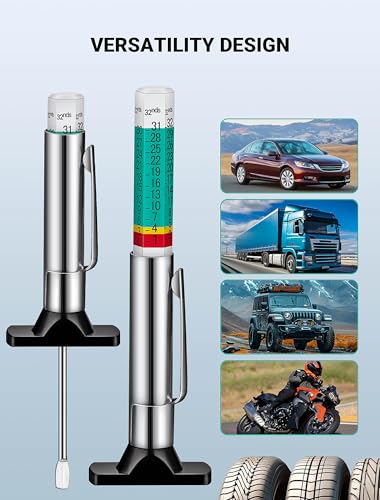 LUMITECO 2-Pack Tire Tread Depth Gauge, Color Coded Tire Depth Gauge with Pocket Clip in 1/32 Inch Increments, Accurate Tread Gauge Depth 32nds Measuring Tool for Car, Semi Truck Tire Tread Checker - size: 2-Pack