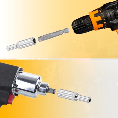 HARFINGTON Deep 6-Point Impact Socket 1/4" Drive 4.5mm Metric Socket 50mm (2") Long with 1/4" Hex Shank Adapter, CR-V Steel Socket Adapter Accessory Tool Set Kit for Hex Bolts Nuts - size: 4.5mm x 50mm