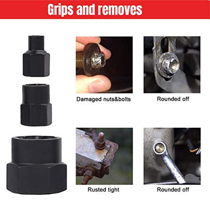 15 PCS 3/8” Drive Shallow Impact Socket Set,Metric and SAE Cr-V Steel Lug Nut Extractor Twist Socket Set for Removing Damaged Bolt， Nut Extractor & Screws Threading Tool Kit Set (10-17mm) - color: 13 Pcs-3/8