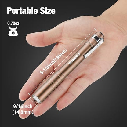 WORKPRO LED Pen Light, Aluminum Pen Flashlights, Pocket Flashlight with Clip for Inspection, Emergency, Everyday, 2AAA Batteries Include, Brown(4-Pack) - color: Brown