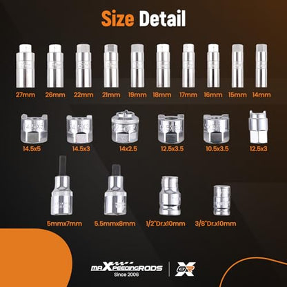 maXpeedingrods 50PCS Strut Nut Socket Set, Shock Absorber Socket Kit, Suspension Strut Top Mount Nut Removal Installer Tool, 3/8" 1/2" Drive Suspension Steering Hub Shock Absorber Ratchet Wrench Set - style: 50 Pcs