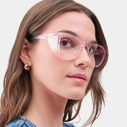 Stoggles Square Z87.1 Certified Polycarbonate Safety Glasses, Anti-Fog | Stylish, Protective, Blue-Light + UV Blocking, Top/Side Shields, Rx Ready, Unisex, Light, Scratch & Impact Resistant - color: Blush, size: Medium
