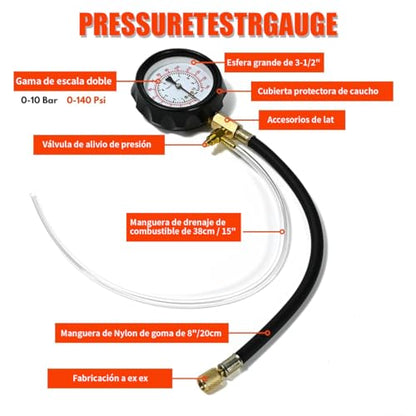 Fuel Pressure Tester Kit,0-140PSI Fuel Pressure Gauge Kit,TU-114 Oil Pressure Tester Kit with Gauge for Auto Car Truck and Marine