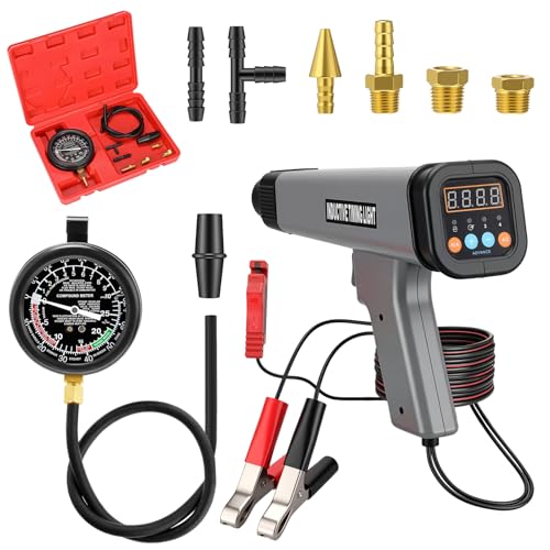 Sabary 12V Digital Timing Light with Tachometer & Advance Angle Inductive Ignition Timing Light Gun Vacuum and Fuel Pump Tester Gauge Leak Pressure Diagnostics Gauge for Car, Motorcycle, Marine