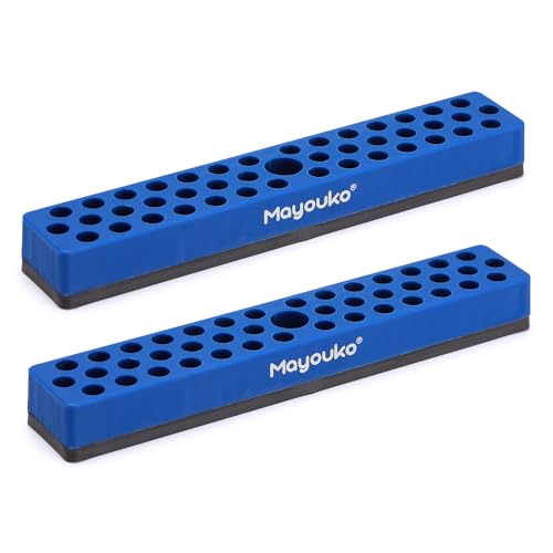 Mayouko 1/4" Magnetic Hex Bit Holder Rack Organizer, 43 Holes, 1/4-Inch Drill Bit Holder, Blue, 2 Racks, Magnetic Bit Holder with Magnet Base for Screwdriver Bits - color: Blue-2packs
