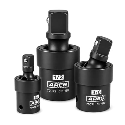 ARES 70073-3-Piece Impact Universal Joint Set - 1/4-Inch, 3/8-Inch and 1/2-Inch Drive Chrome Moly U Joint Sockets Access Hard to Reach Fasteners - size: 1/4-Inch, 3/8-Inch, 1/2-Inch Standard Set